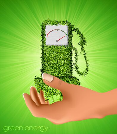 gas station out of the grass in your hand  the concept of clean energyのイラスト素材