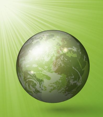 glass globe with rays on a green backgroundのイラスト素材