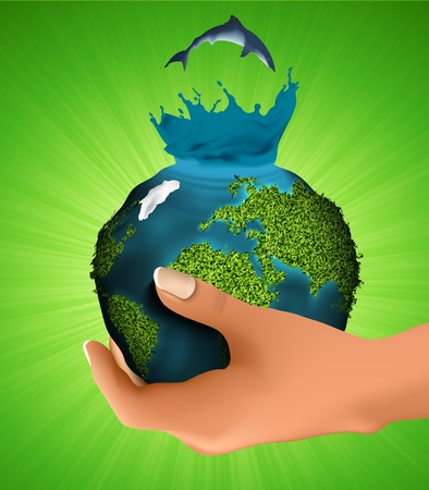 Green planet with the animals in his hand  concept of ecologyのイラスト素材