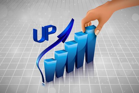 he hand raises the column of the chartのイラスト素材