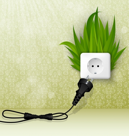 green room with socket, plug and grassのイラスト素材