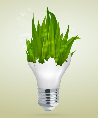 grass in energy-saving light bulb with a glare  concept of clean energyのイラスト素材