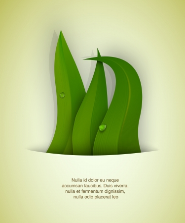 green background with leaves and grassのイラスト素材
