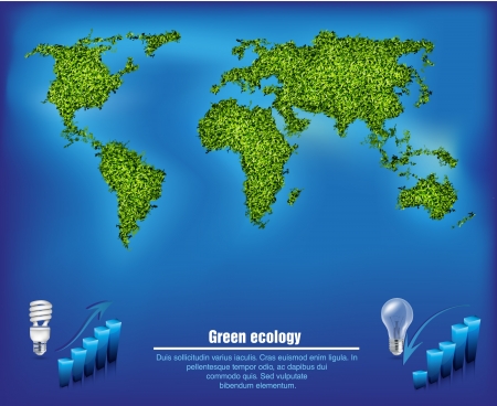 green map out of the grass with the oceans and environmental diagramsのイラスト素材