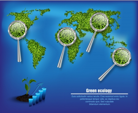 green map out of the grass with the oceans and environmental diagramsのイラスト素材