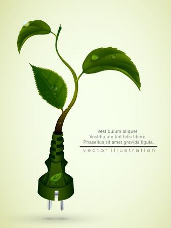 green plug with leaves and grass  concept of clean energyのイラスト素材