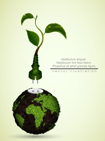 green plug with leaves and planet  concept of clean energyのイラスト素材