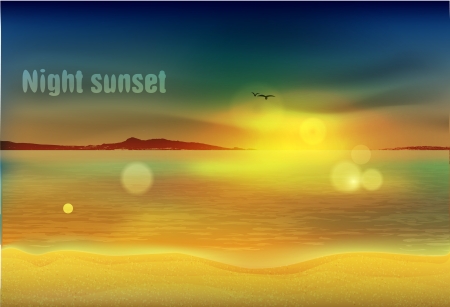 Night sunset on the sea, on the beachのイラスト素材