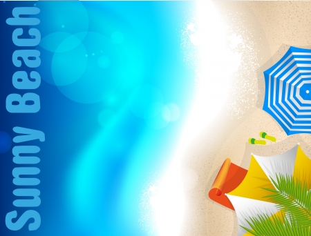 Romantic beach azure coast with beach umbrellas and palm threeのイラスト素材