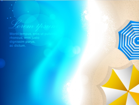 Romantic beach azure coast with beach umbrellasのイラスト素材