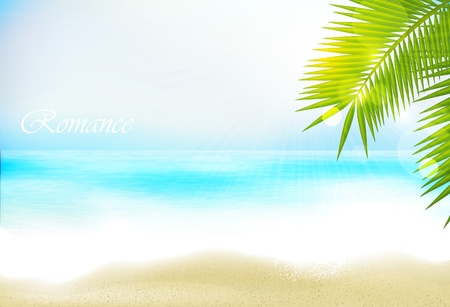 Romantic beach with azure coast and palm treeのイラスト素材