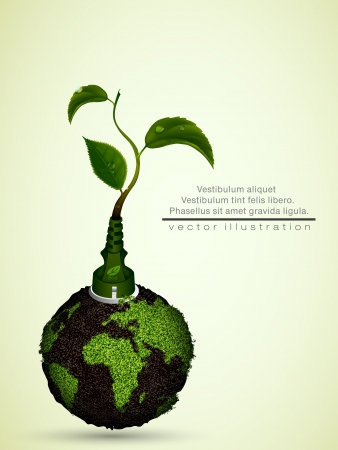 green plug with leaves and planet  concept of clean energyのイラスト素材