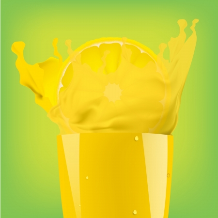 Falling piece of lemon in a glass of juiceのイラスト素材