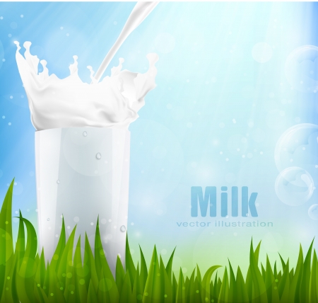 Fresh milk in the green grass with the sunのイラスト素材