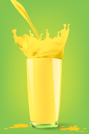 Pouring juice into a glass on a green backgroundのイラスト素材