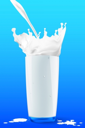 Pouring milk in a glass on blue background  Vector illustration のイラスト素材