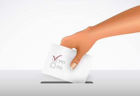 Hand putting a voting ballot in a slot of box のイラスト素材