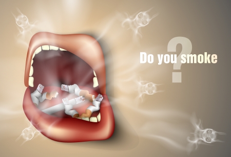 The concept of anti-smoking  mouth with cigarette butts and smoke のイラスト素材