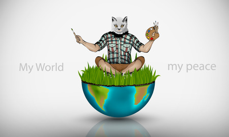 The man with the head of a cat and paints  concept of peaceのイラスト素材