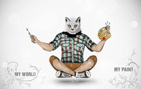 The man with the head of a cat and paints  concept of peaceのイラスト素材