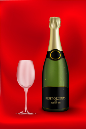 Bottle of champagne with a glass of New Yearのイラスト素材