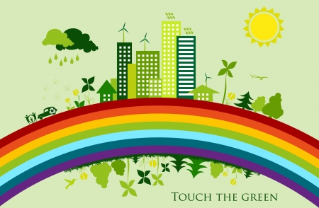 environmental conservation cities  Green City on a rainbowのイラスト素材