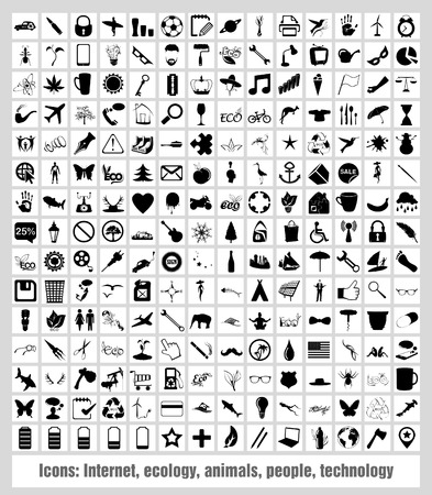 Icons - Internet, ecology, animals, people, technologyのイラスト素材