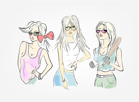 group of three girlsのイラスト素材