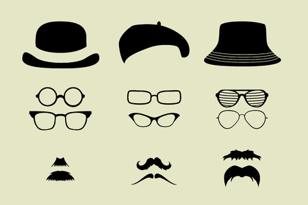 vector set of glasses and hats mustacheのイラスト素材