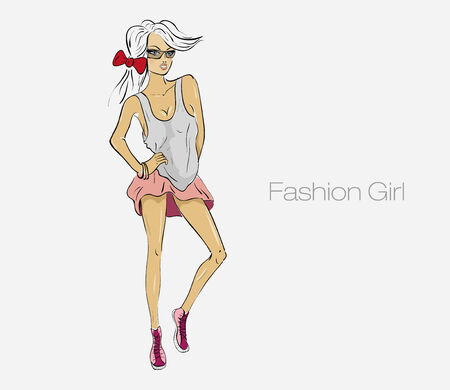 fashionable girl on a white backgroundのイラスト素材