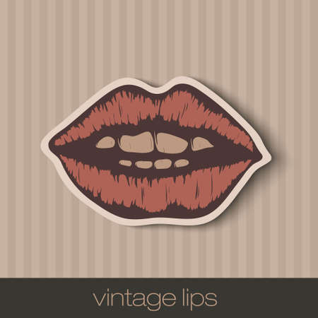 vintage paper lips, mouth red with shadowのイラスト素材