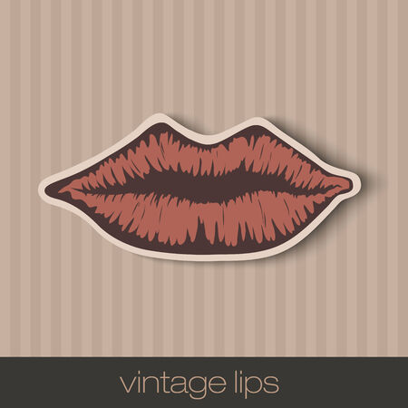 vintage paper lips, mouth red with shadowのイラスト素材