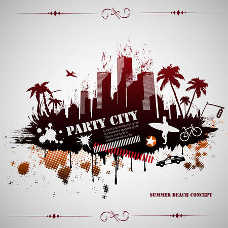 Summer beach concept downtown party city with palm treeのイラスト素材
