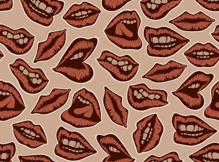 Vintage red lips pattern on the backgroundのイラスト素材