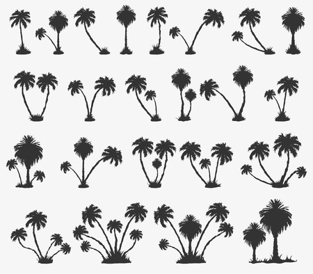 set of solar palm beach in a dark colorのイラスト素材