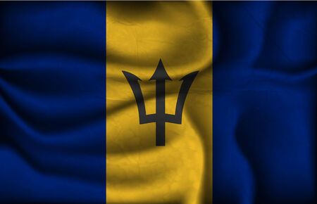 crumpled flag of Barbados on a light background.のイラスト素材