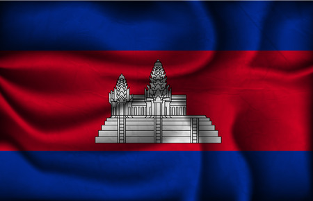 crumpled flag of Cambodia on a light background.のイラスト素材