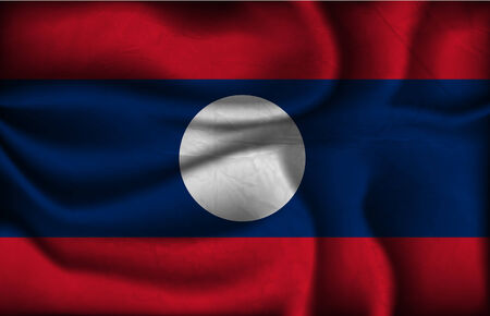 crumpled flag of Laos on a light background.のイラスト素材