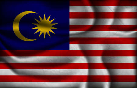 crumpled flag of Malaysia on a light background.のイラスト素材