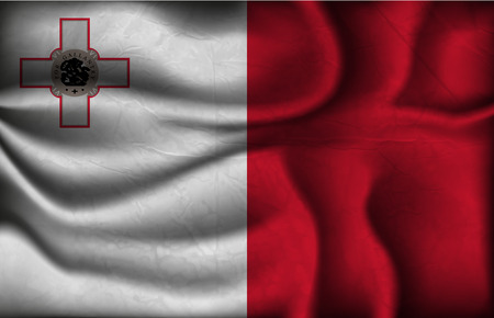 crumpled flag of Malta on a light background.のイラスト素材