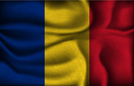 crumpled flag of Romania on a light background.のイラスト素材