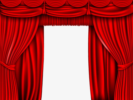 vector red silk curtain with shadows and pelmetのイラスト素材