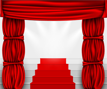 silk curtain with columns and stairs to the podium with a red carpetのイラスト素材