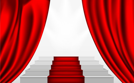silk curtain and the stairs to the podium with a red carpetのイラスト素材