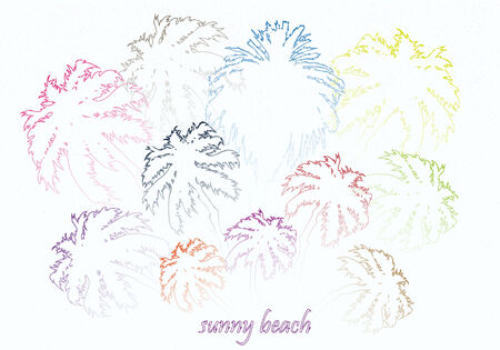 colorful bright sunny beach palm trees vector illustrationのイラスト素材