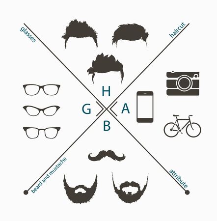 beard, mustache and haircut in hipster fashion iconのイラスト素材