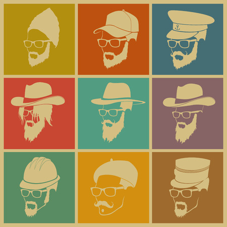 colorful illustration of people in hats with a beardのイラスト素材