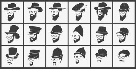 hairstyles with beard and mustache wearing glasses wearing hatsのイラスト素材