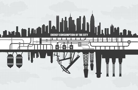 power consumption of large cities, factories and oil waste pollution, ecology conceptのイラスト素材