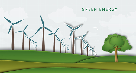 wind turbines on a clean field. concept of clean energyのイラスト素材